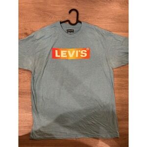 Levis Mens XL T-Shirt Blue Heather Sunset Gradient Orange Box Logo Graphic Tee